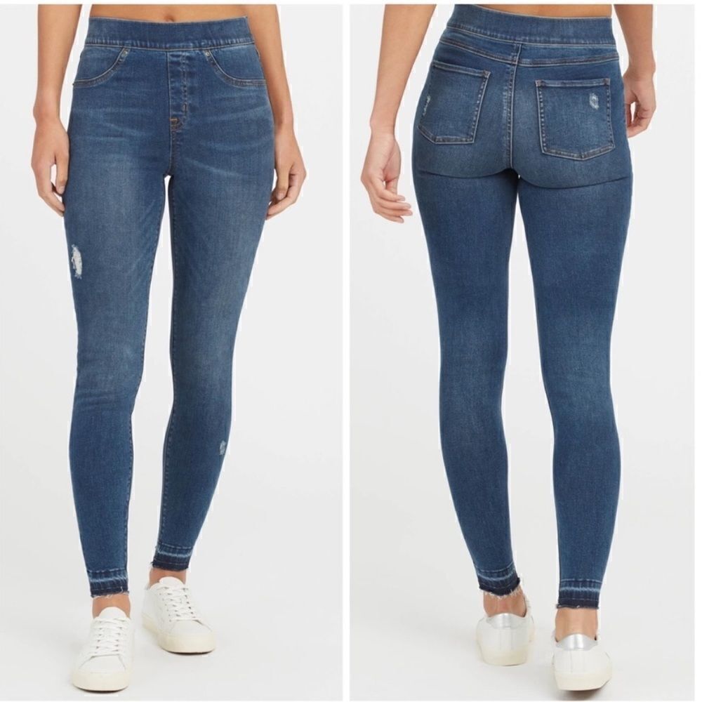 SPANX Distressed Ankle Skinny Jeans in Medium Wash Size Medium